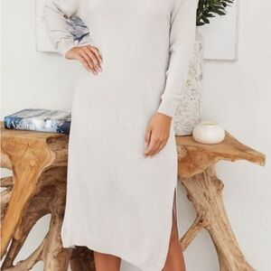 Chic Long Sleeve Cream Dress